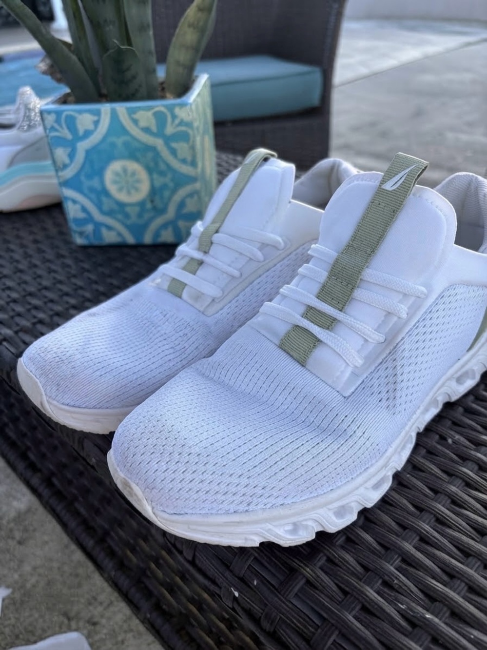 Nautica White Knit Slip-On Athletic Sneakers with Sage Tabs